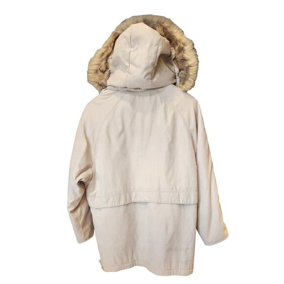 Womens London Fog Parka Jacket Coat Faux Suede & Fur Trim Removable Hood Size L - Picture 5 of 6